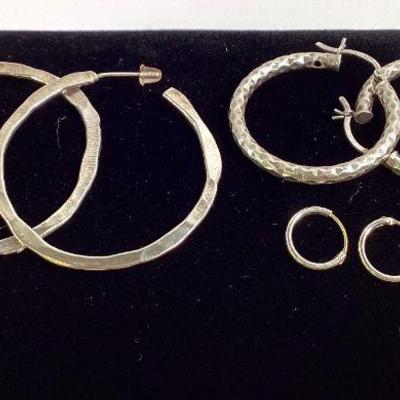 Three Sterling Silver Hoop Earrings