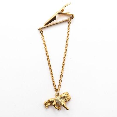 Gold-Tone Lion Tie Clip w/Chain