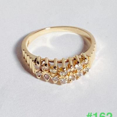 14K Yellow Gold Double Row Diamond Ring