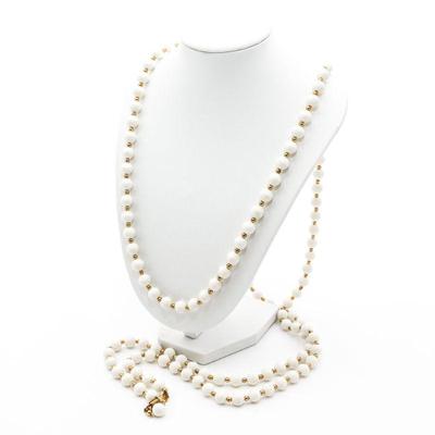 Long White And Gold Bead Necklace