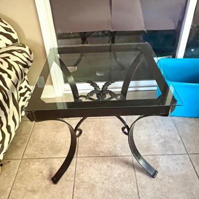Glass top iron side table