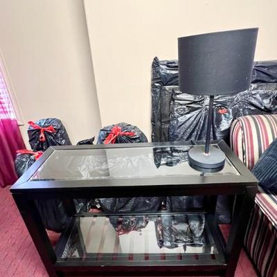 Pair of side tables/sofa tables & lamps 