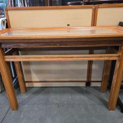 #5086 • Wooden End Table With Glass On Top
