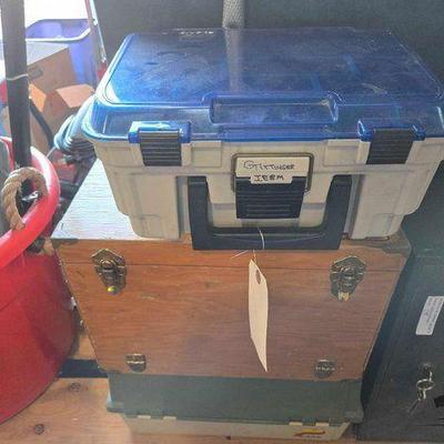 #3660 • Fishing Pole, Net, Hook and Fish Tackle Boxes with Accessories
