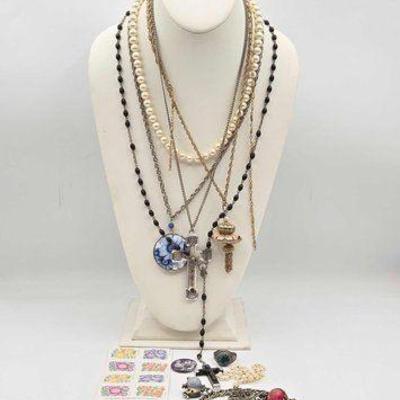 #828 • Cross Necklaces, Bead Necklace & Charm Bracelet

