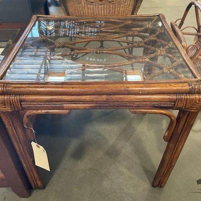 #4078 • Wooden Glass Top End Table
