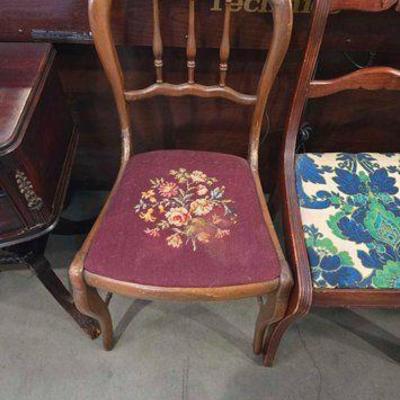 #5220 • Wooden Chair With Embroidered Seat
