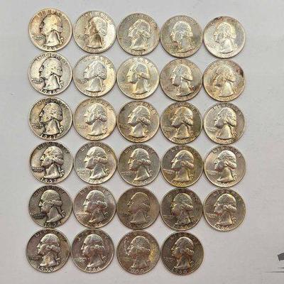#1106 • (29) Pre 1964 Washington Quarters, 180.25g
