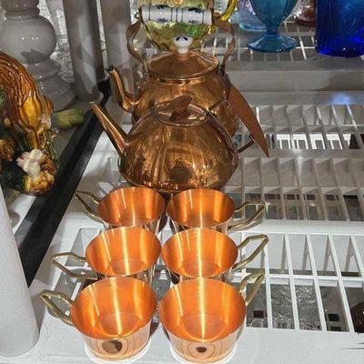 #2444 • Copper Tea Kettles & Tea Cups
