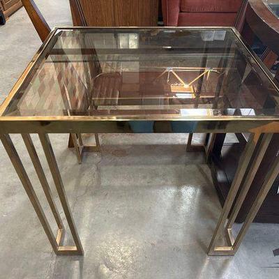 #5080 • Smoked Glass Table with Gold Toned Frame
