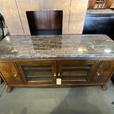 #4040 • Stone Top Wood & Glass TV Console Cabinet
