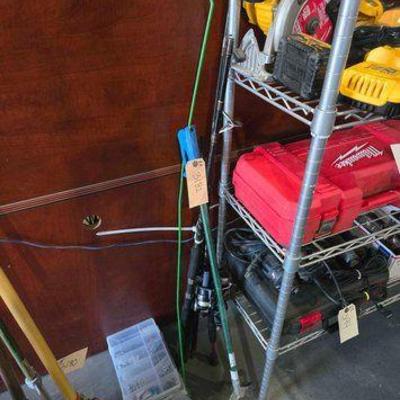 #3182 • (3) Fishing Poles, Reels, Tackle Box, Weights & Hooks
