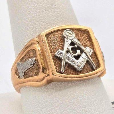 #363 • 14K Gold Masonic Mason Men's Ring, 14.82g
