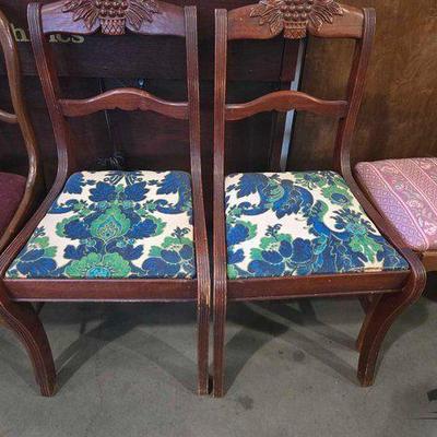 #5222 • (2) Wooden Chairs With Upholstered Seats
