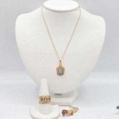 #424 • Gold Filled Necklace, Rings and Rose Pin

