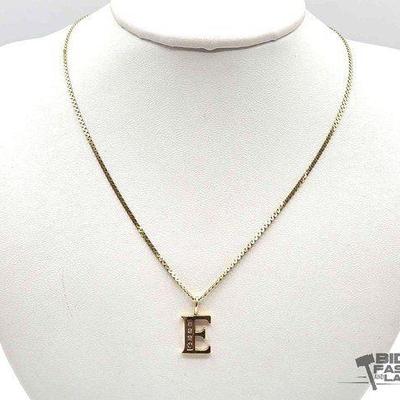 #376 • 14K Gold "E" Necklace with Diamond Accents, 5.94g
