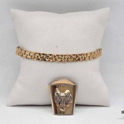 #804 • Costume Jewelry Chain Bracelet & Bolo Tie Clip with Saddle

