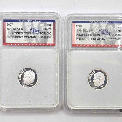 #1008 • (2) 2007 .999 Fine Silver President Reagan Coins
