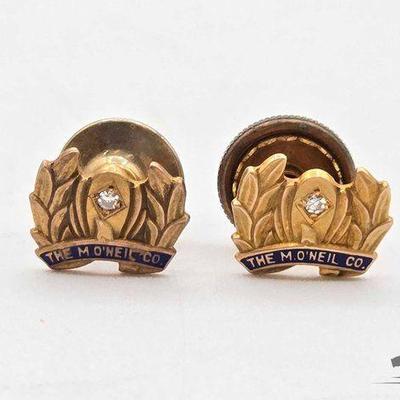 #338 • 14K Gold The Mo'neil Co. Diamond Accent Pins, 2.75g
