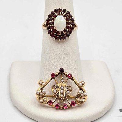 #402 • 10K Gold Opal Center Ring and Semi-Precious Stone Pin, 5.63g
