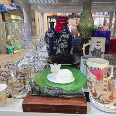 #2406 • Glassware, Vases, Oil Lamp & More
