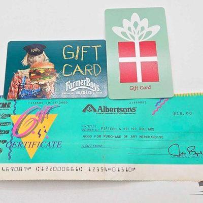 #1434 • (3) Gift Cards & Goft Certificates
