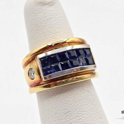 #204 • 18K Gold Diamond & Sapphire Ring, 13.71g
