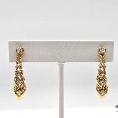 #314 • 14K Gold & Diamond Dangling Earrings, 5.12g
