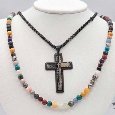 #820 • Bead Necklace and Cross Necklace
