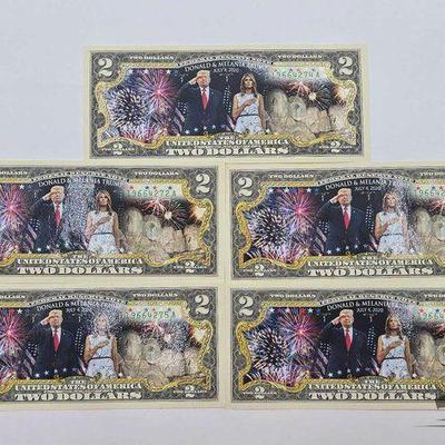 #1208 • (5) $2 Donald & Melania Trump Bills
