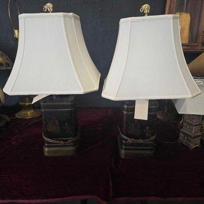 #7078 • (2) Ornate Tea Canister Caddy Lamps
