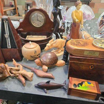 #2156 • Wooden Figures, Clock, Bowl & More
