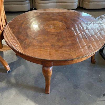 #5238 • Wooden Round Glass Top Coffee Table
