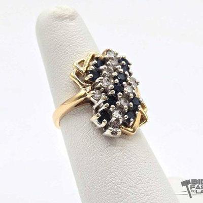 #310 • 14K Gold Diamond & Topaz Cluster Ring, 6.89g
