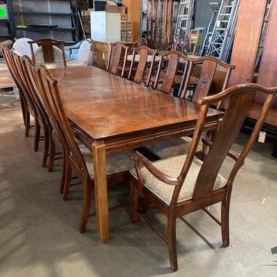 #4068 • Wooden (2) Leaf Table & (10) Chairs
