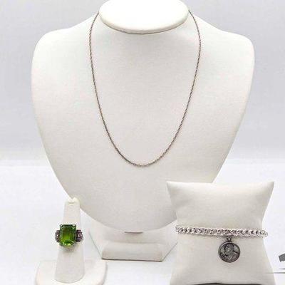 #502 • Sterling Silver Necklace, Ring & Bracelet with Pendant, 22.77g
