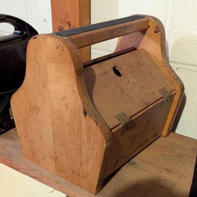 Shoe shine kit in wooden box