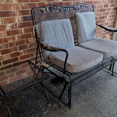 Wrought iron patio love seat glider