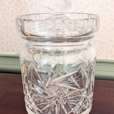 Cut crystal biscuit jar with lid