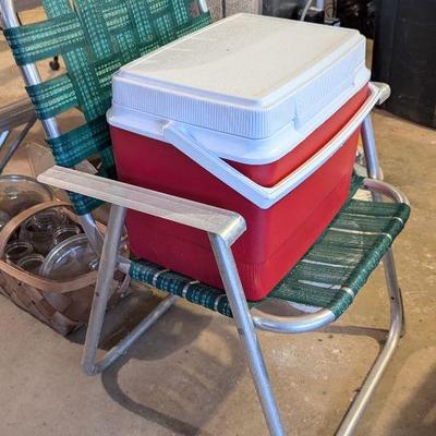 Sale Photo Thumbnail #23: Vintage aluminum folding chair and cooler