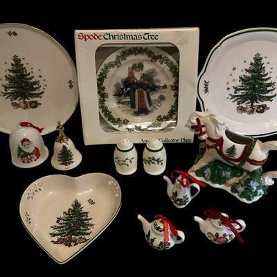 ROHU516 Have A Merry Spode And Port Meirion Christmas	Spode Heart Candy Dish; Spode Christmas Tree with brass Santa on top; 3 Port...