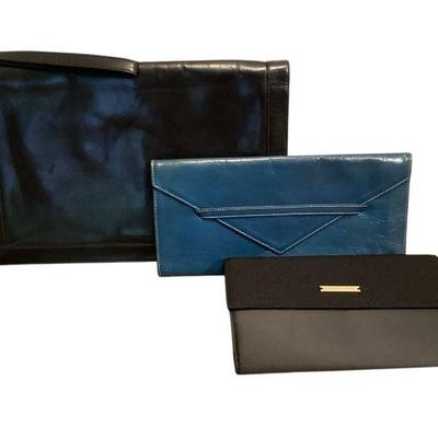 ROHU550 Three Clutches - Lou Taylor/Armani/Tusk	Three unusual pieces- large (12"x8") vintage black leather clutch from Lou...