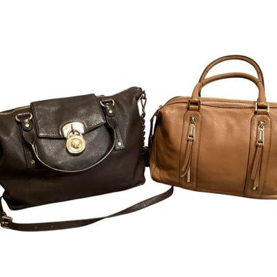 ROHU566 Michael Kors	Two large Michael Kors handbags. One dark brown leather with a jet set chain. The other is a tan Pebbled leather...