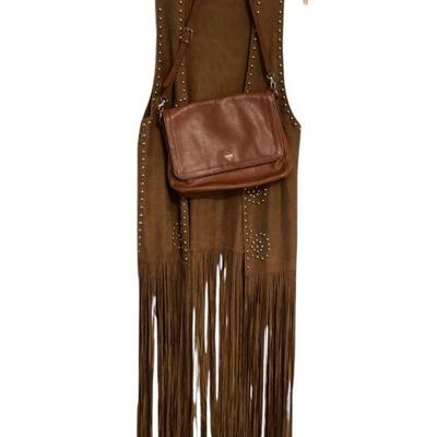 ROHU560 “Do Everything In Love” Brown Vest And Fossil Leather Bag	Long brown vest with long tassels and silver studs from "Do...