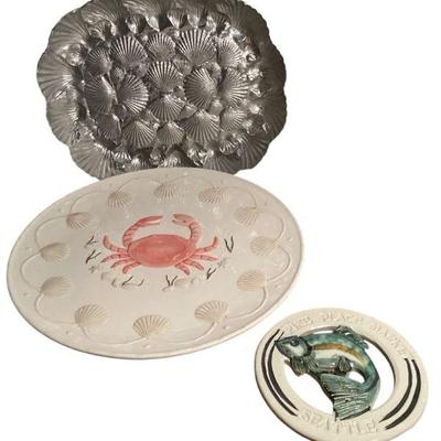 ROHU565 Arthur Court And Marine Collection	Large Arthur Court shell serving bowl (16x13x3); large round serving platter embellished with...