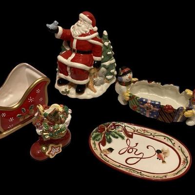 ROHU525 Fitz And Floyd And Lenox Christmas Items	Fitz and Floyd joy plate, snowmen candy dish, gingerbread man stuffed stocking candle...