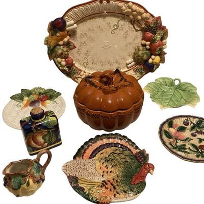 ROHU511 A Fitz And Floyd And Temptations Thanksgiving	Large (14x19) Fitz and Floyd serving platter; Temp-rations Pumpkin; three Fitz and...