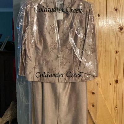 ROHU529 Coldwater Creek Formal Dress With Jacket	Size 16 new with tags. Tan colored fabric with sequins on jacket. Includes small brown...