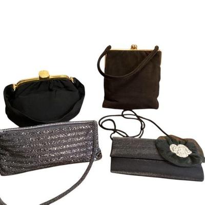 ROHU549 Collection Of Small Vintage Evening Bags	Gray beaded Estée Lauder bag; unmarked black bag, embellished with gauze and diamanté...