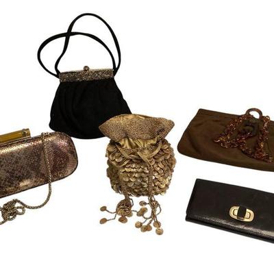 ROHU533 Selection Of Vintage Purses	5 bags - Guild Creations Black bag with beads needs some stitching inside on hinge. All others in...